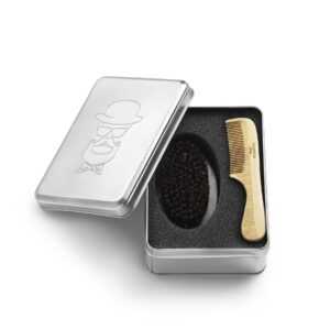 Barber kit comb Brush - profesionální sada hřeben a kartáč na bradu v plechové krabičce-1940