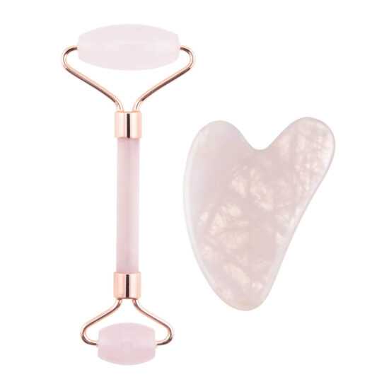 Palsar 7 Masážní váleček a destička Guasha růženín (Rose Quartz Jade Roller & Gua Sha Set)